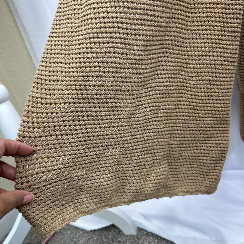 American Eagle Crochet Jumpsuit Tan Knit Wide Leg Boho Festival Cover Up Size XL - Picture 5 of 9